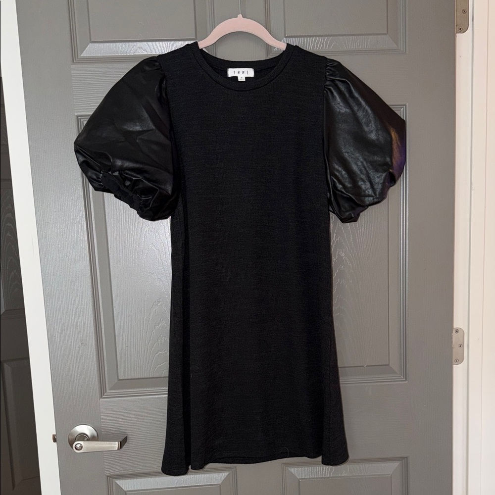 THML Black Knit Crewneck Top with Ribbed Trim